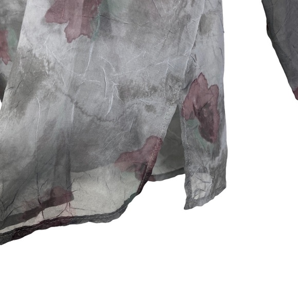 Casual Corner Vintage Floral Sheer Button Down Blouse Women's Medium Gray Pink - Picture 6 of 9